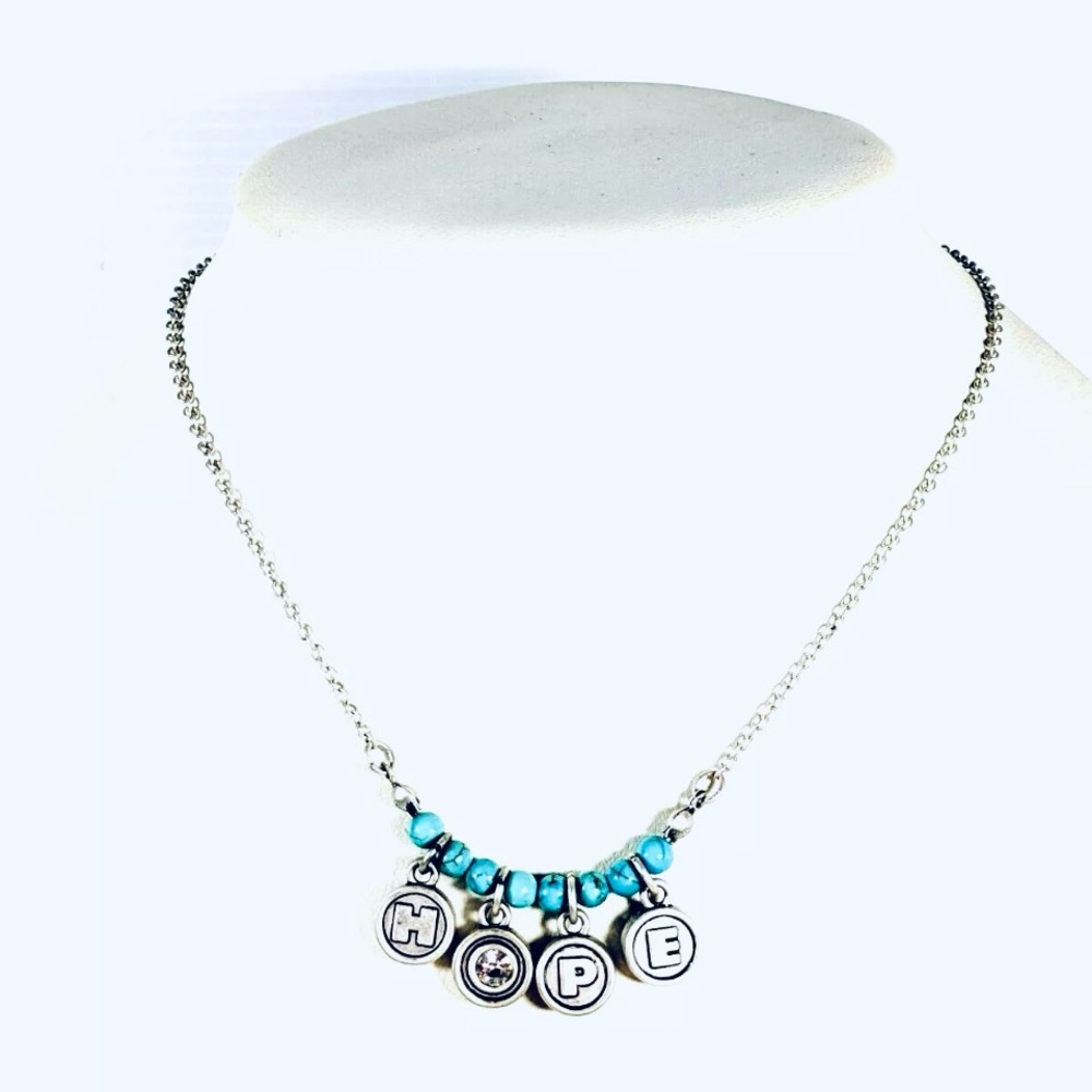 Silver and turquoise love/hope necklace